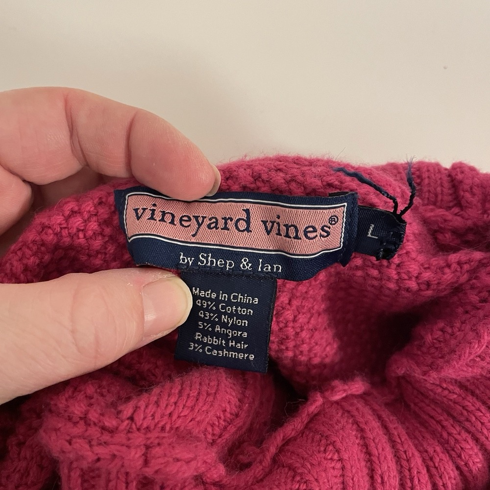 Vineyard Vines Sweater Womens Large Pink Angora Cashmere Cable Knit Turtleneck - Picture 5 of 5